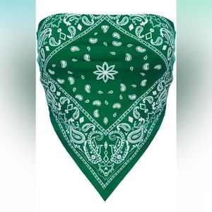 Kelly Green Y2K Paisley Print Bandana Tube Top Size Small